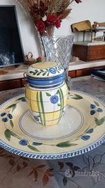 set ceramica piatto portata e barattolo 