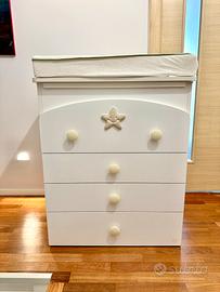 Fasciatoio con rotelle vaschetta e 4 cassetti