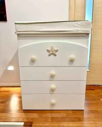 Fasciatoio con rotelle vaschetta e 4 cassetti
