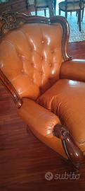 poltrona in pelle e legno 