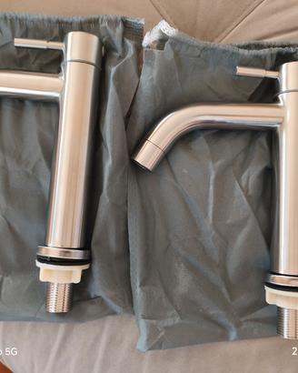 2 Rubinetti Alti Bagno Acciaio - Sola Acqua FREDDA