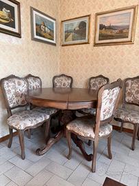 Tavolo da pranzo vintage in legno + 6 sedie