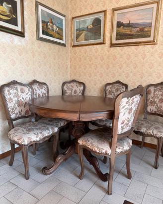 Tavolo da pranzo vintage in legno + 6 sedie