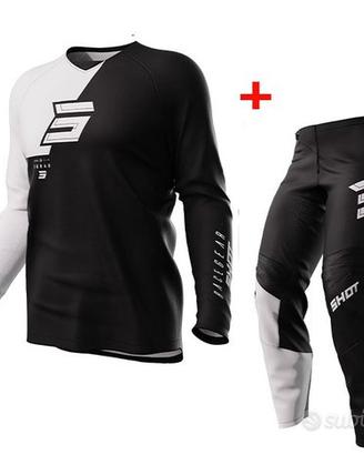 COMPLETO MOTO CROSS MAGLIA PANTALONE NERO BIANCO