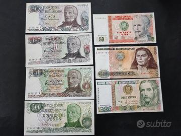 Lotto collezione 7 banconote Argentina Perù 