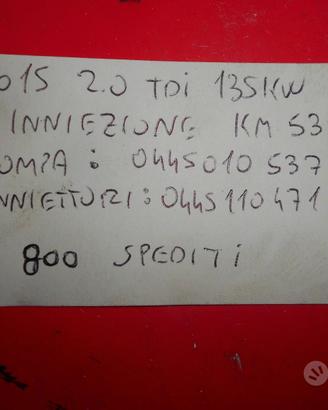 Kit iniettori e pompa audi a3 2.0 tdi motore cun