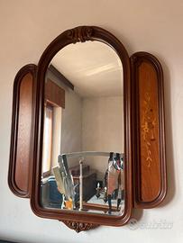 Specchio trittico legno intarsiato stile classico