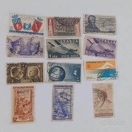 set 12 francobolli italiani in lire anni 40 50 e 7