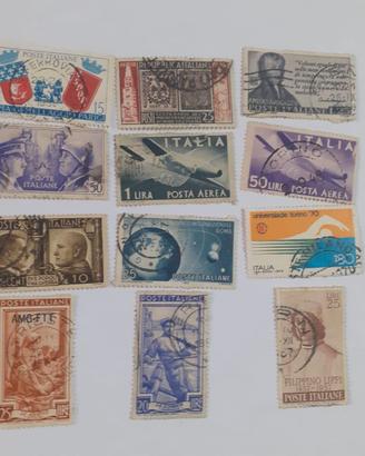 set 12 francobolli italiani in lire anni 40 50 e 7