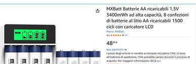Caricabatterie e 8 Batterie Litio AA - NUOVO