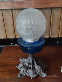 Lampada a olio vintage in vetro blu cobalto