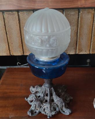 Lampada a olio vintage in vetro blu cobalto