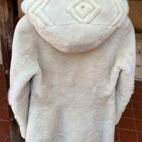Pelliccia in montone Visone bianco panna cappuccio