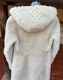 Pelliccia in montone Visone bianco panna cappuccio