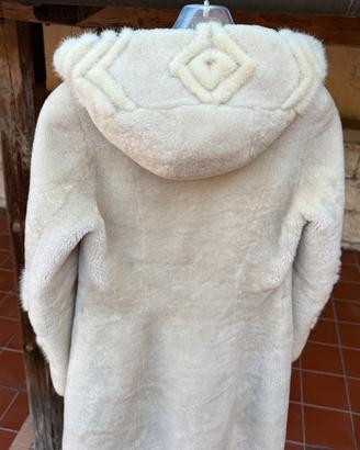 Pelliccia in montone Visone bianco panna cappuccio