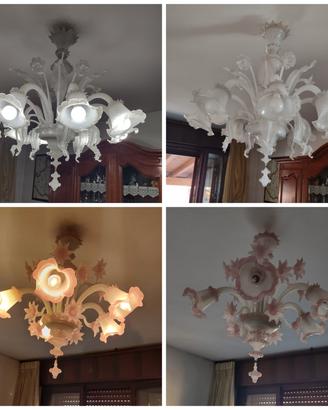  3  lampadari e 2 abat jour di vetro di Murano 