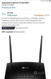 TP-Link TL-MR6400 Router 4G LTE fino a 150 Mbps, W