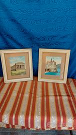 coppia dipinto olio su tavola partenone costiera 