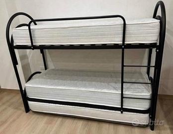 LETTO A CASTELLO NERO A 3 POSTI LETTO CON MATERASS