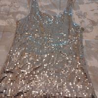 Canotta in paillettes argento