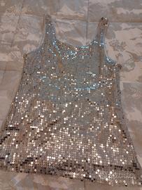 Canotta in paillettes argento