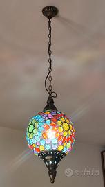 lampada etnica in metallo e vetri colorati 