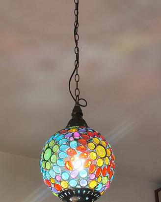 lampada etnica in metallo e vetri colorati 