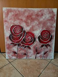Quadro su tela 3 rose rosse con inserti brillantin