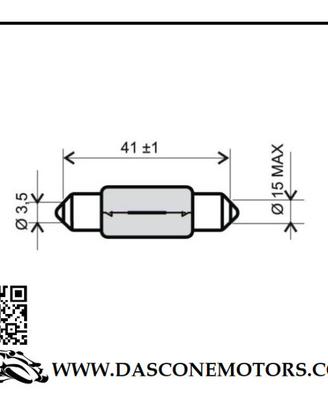 Lampadina bianca siluro 6v 18w T15x44