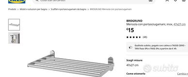 MENSOLA INOX portasciugamani-IKEA-BROGRUND C/NUOVO