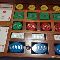 Cofanetto legno fish poker  con carte da gioco