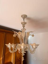 Lampadario in vetro di Murano con fogla d'oro 