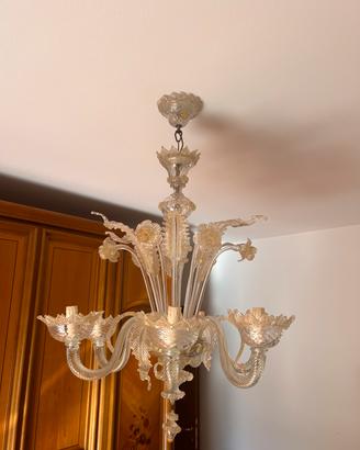 Lampadario in vetro di Murano con fogla d'oro 