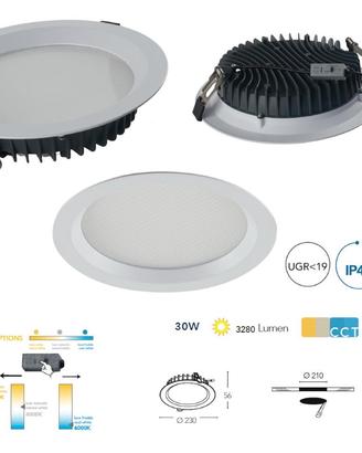 8 FARETTI 30W IP44 UGR 19 CRI 85 120° INTEC Tron