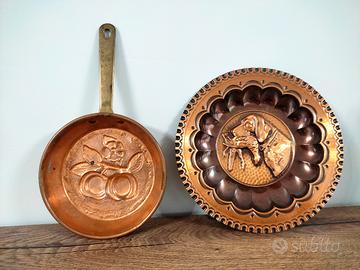 piatto e pentolino in rame vintage