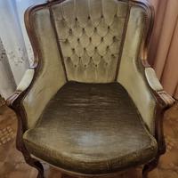 Set (3Pz)Soggiorno Vintage in Velluto verde e noce