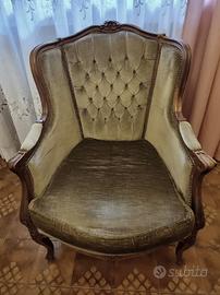 Set (3Pz)Soggiorno Vintage in Velluto verde e noce