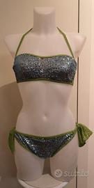 Bikini in paillettes azzurre + lurex verde