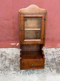 Mobiletto da muro in legno con vetrina