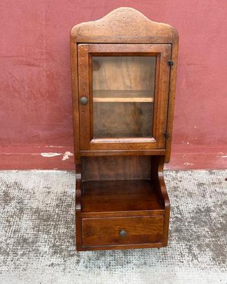 Mobiletto da muro in legno con vetrina