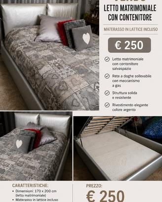LETTO MATRIMONIALE CON CONTENITORE E MATERASSO 