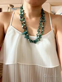 Collana lunga doppio filo verde con perline