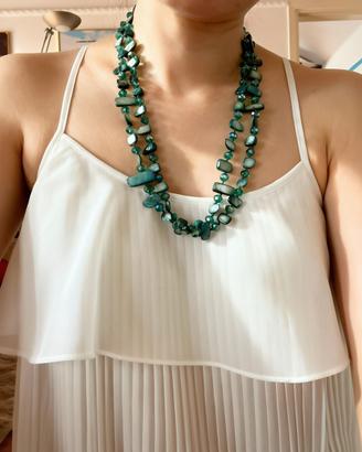 Collana lunga doppio filo verde con perline