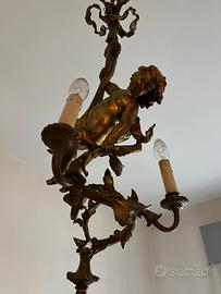 Lampadario angioletto in ottone tre lampade