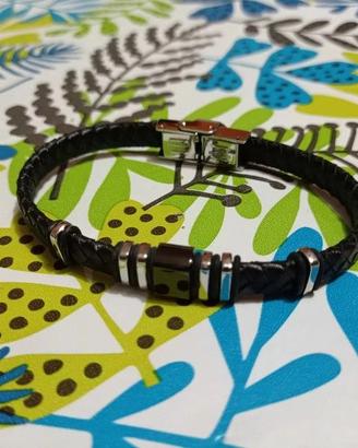 Bracciale uomo Boccadamo pelle acciaio ossidiana