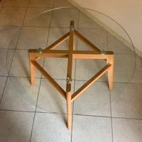 Tavolo da Pranzo Rotondo in Vetro e Legno Faggio
