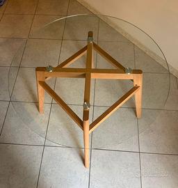 Tavolo da Pranzo Rotondo in Vetro e Legno Faggio