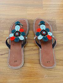Ciabattine artigianali cuoio e perline