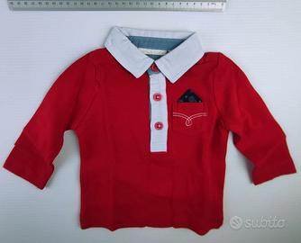 18) Maglietta polo rossa + jeans 100% cotone 3-6 m