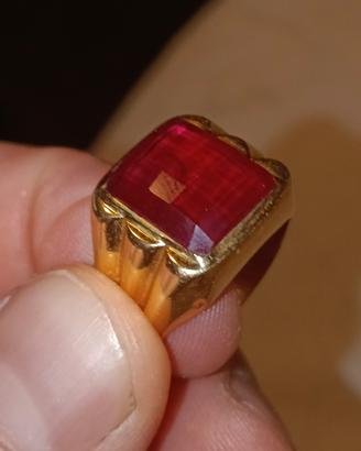 anello  uomo oro 18 rubino 10 kt